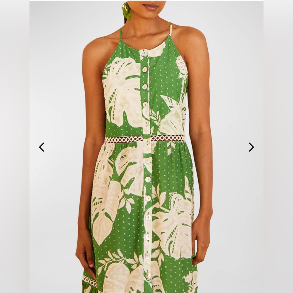 Farm Rio Lace Monsteras Embroidered Ruffle-Hem Midi Dress - Picture 3 of 10